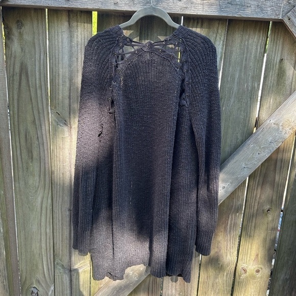 American Eagle Outfitters Charcoal Grey Chunky Knit Open Front Sweater Cardigan - Picture 7 of 8